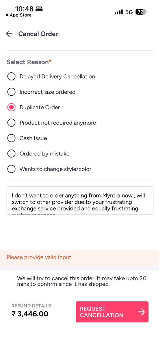 MahabalGirish's tweet photo. @MyntraSupport @myntra And equally frustrating app to cancel https://t.co/frRZe1Rm2W