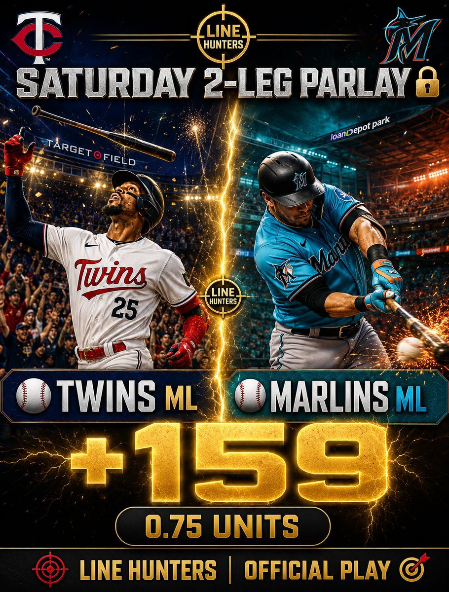 SharpLineHunter's tweet photo. π 2-LEG PARLAY | +159 | 0.75U
βΎ Twins ML β Joe Ryan on the mound vs a 37-57 Angels squad. Easy.
βΎ Marlins ML β value on Miami tonight.
Plus money, two locks, one ticket. π― Record: 13-4.
#LineHunters #MLB #Parlay https://t.co/29YKDCAQFg