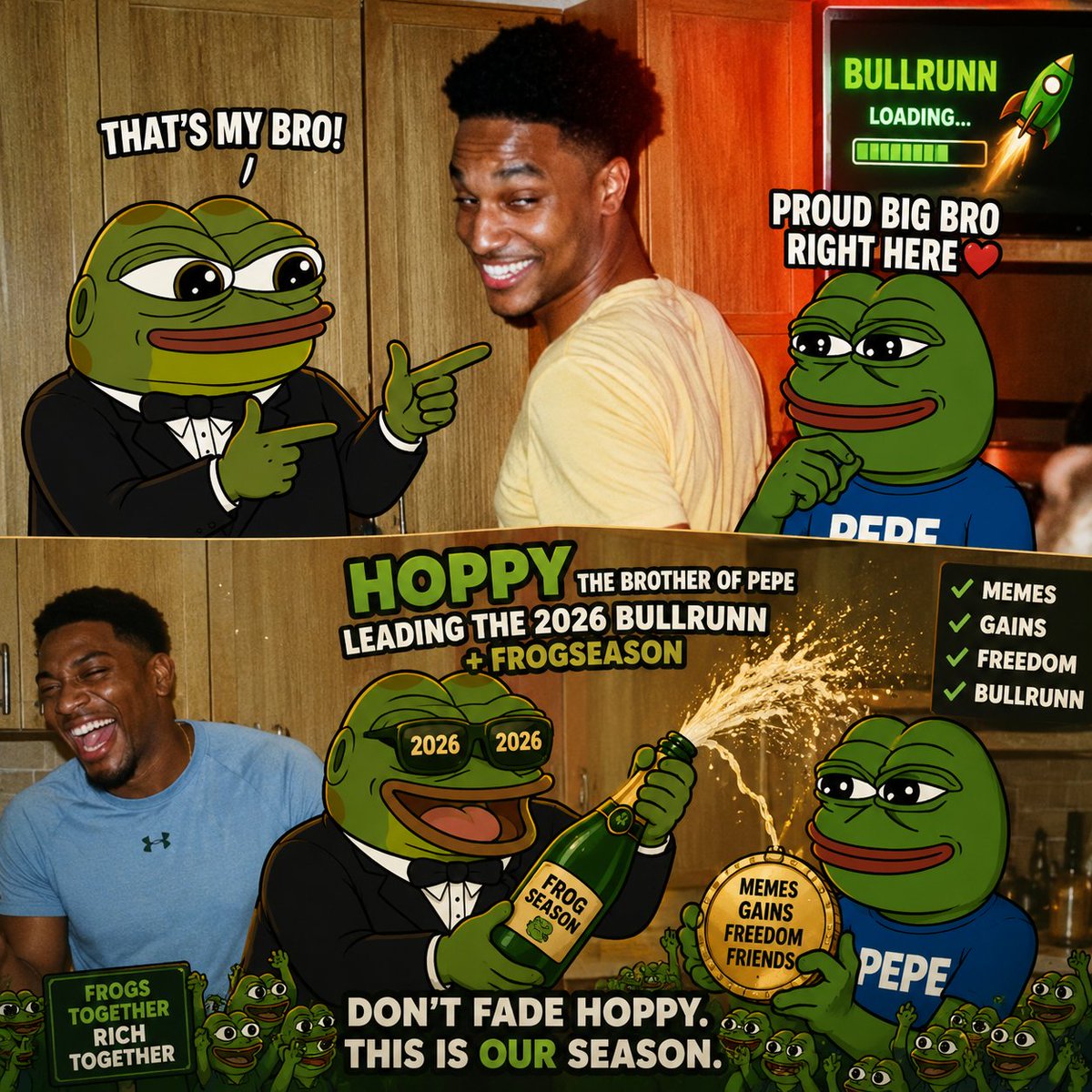 Crypto_peet's tweet photo. @blknoiz06 the extended #frog universe wasn't on my 2026 bingo card. solana:DUYw2p3NC6zDdsSrazV4JdDFKtRk2K4mw764EWs2pump the brother of $PEPE https://t.co/pMJrcEcudt