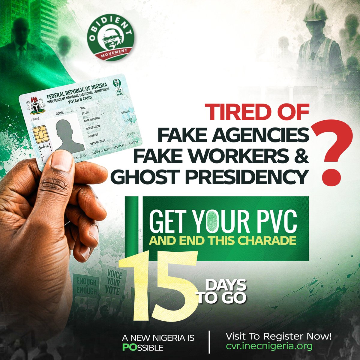 ObidientUpdate's tweet photo. Tired of a ghost presidency?
Want to have a sane and competent Minister of Aviation, and a competent Federal Executive Council?
Tinubu @officialABAT cannot give you what he does not have.
Get your PVC and let's reset Nigeria together.
#TooBigToRig #PVCMandate #PO4President https://t.co/fG6DdzPUr4