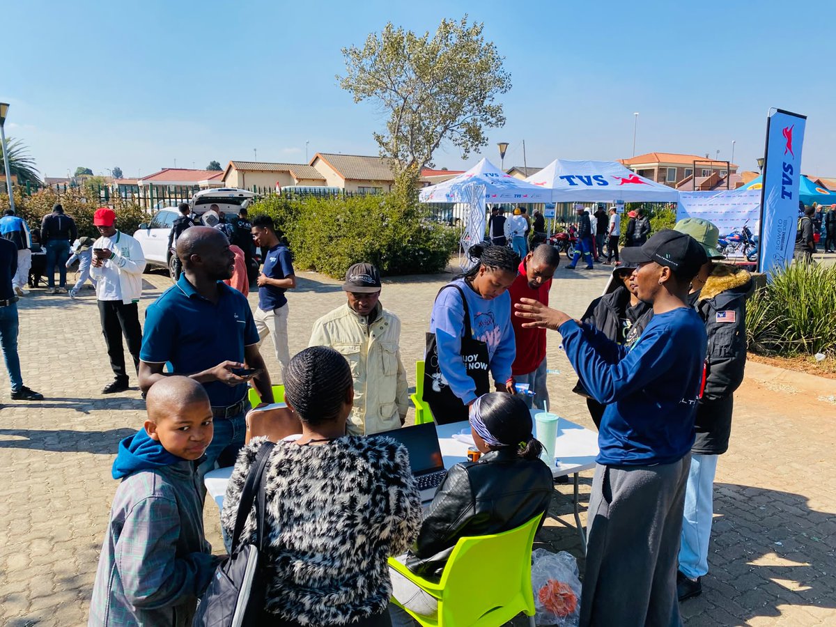 samda_za's tweet photo. @samda_za Mass Rider Recruitment Drive in Tembisa 

@FNBSA @NYDARSA #ValternativeEnergy @tvsmotorcompany @SkeyeTech #Csktours https://t.co/Dwoz5AuCZX