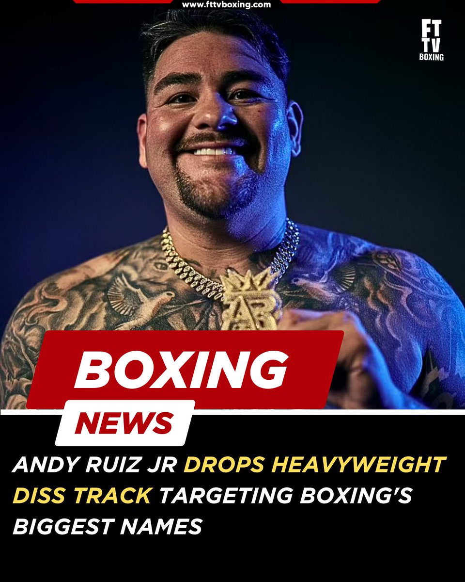 FTTVBoxing's tweet photo. Andy Ruiz Jr has dropped a heavyweight diss track... and no one is safe 

Ruiz's new song, "Step Into The Ring," takes aim at Tyson Fury, Anthony Joshua, Oleksandr Usyk, Deontay Wilder, Jarrell Miller and Dillian Whyte.

Source: The Ring Magazine

#AndyRuiz #Boxing https://t.co/O0EVHoTfTO