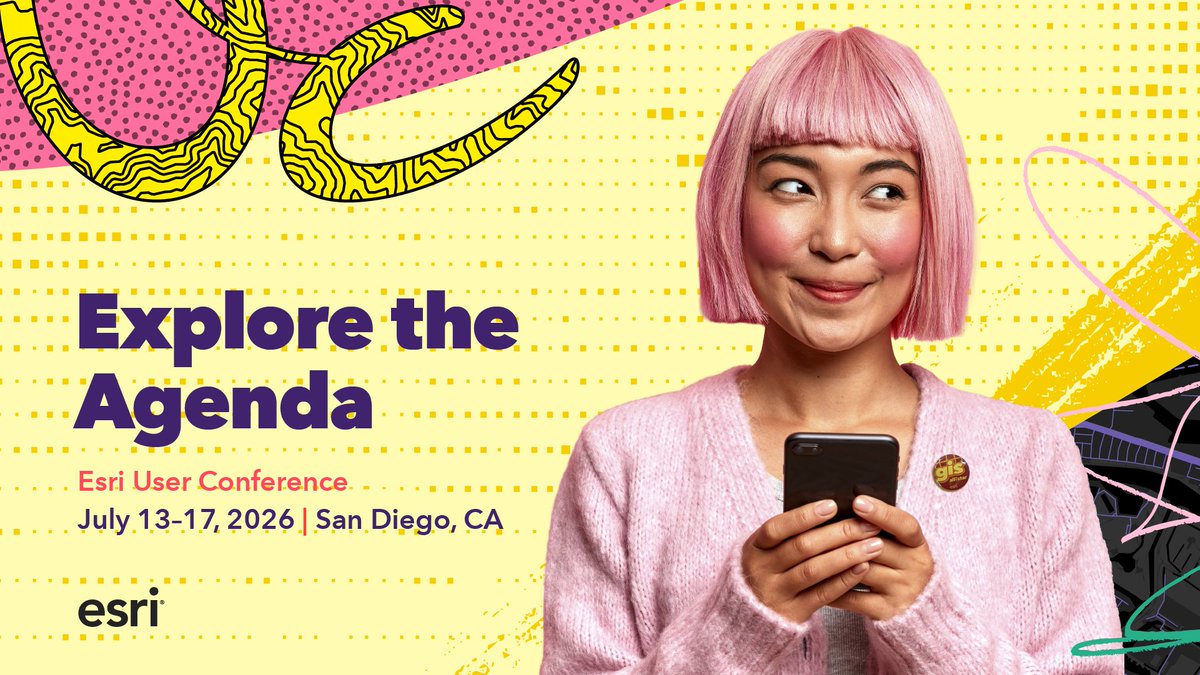 EsriYPN's tweet photo. Map out your sessions and get ready for an unforgettable week at @EsriUC! 🌎 Check out the agenda here: https://t.co/aczTqojzVz #EsriUC2026 https://t.co/6siw6sWLzP
