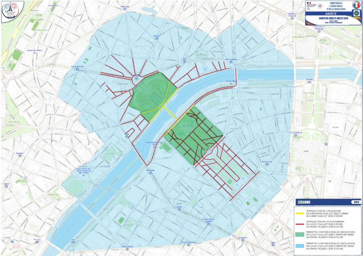 mairie15's tweet photo. Sur ordre de la @prefpolice, des restrictions de circulation et de stationnement s’appliqueront dans une partie de #Paris15 à partir du dimanche 12 au soir, afin de sécuriser le concert et le feu d’artifice de la Fête nationale. Infos : https://t.co/RUJ7duCCqA https://t.co/9tvQ9UBTp5