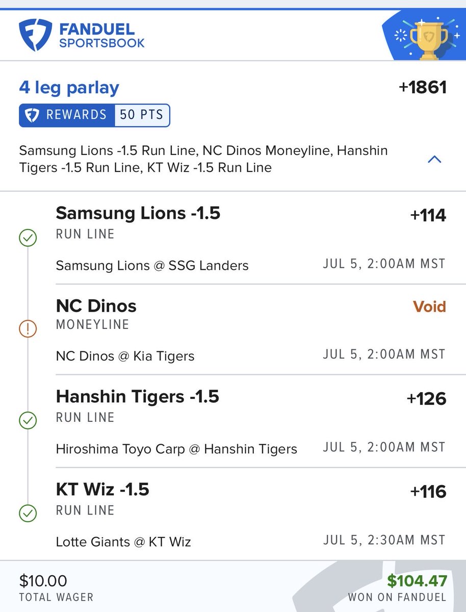 sdjones911's tweet photo. Don’t sleep on the Asian baseball market!  I’ve had a great Wake and Cash run the past 11 days!  ⚾️💰🎉 https://t.co/vZl5NFCN5E