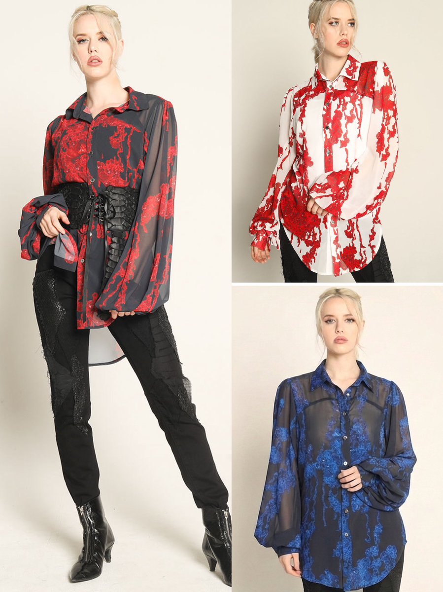 ♡3 h.naoto 血の薔薇　シャツ　ブラウス　ゴスロリ　エイチナオト ✨再受注開始✨ 🥀【Bloody Rose Blouse】🥀 高貴な薔薇から滴る鮮血を
