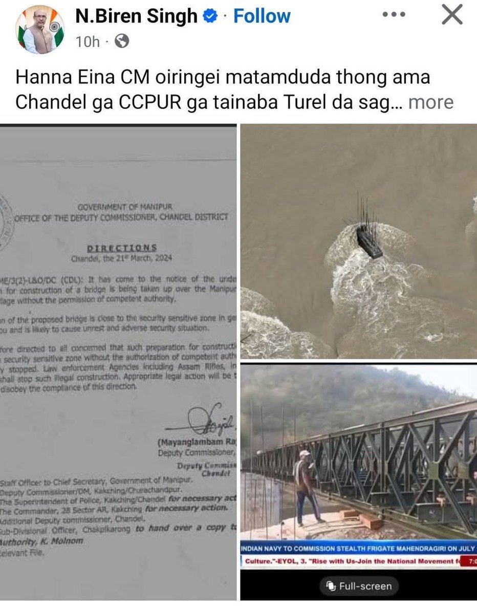 HelimMate's tweet photo. Not  to be surprised about what #Ex-CM ,the father of #manipurethnicviolence has said about the inauguration of Public funded constructed #Khulmi brigde.The jealousy and hatred towards  seeing the welfare of #Kuki-Zo even after resigned didn't change and grew more
#theviralCM https://t.co/xYUvzeykzk