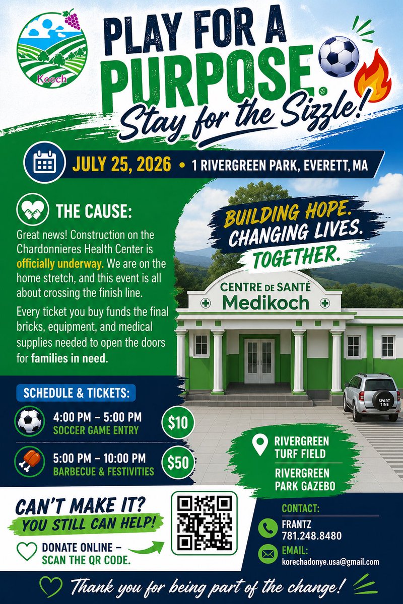 Li_dee's tweet photo. Play for a purpose. Stay for the sizzle!
Vin sipòte nou pou yon bèl koz 

We’re raising funds to complete the Chardonnieres Health Center.
Nou bezwen sipò ou pou fini sant sante a.

👉 Donate here: https://t.co/ux1lGgSSZj
Together, we make it happen. https://t.co/nMsfUHmSs4