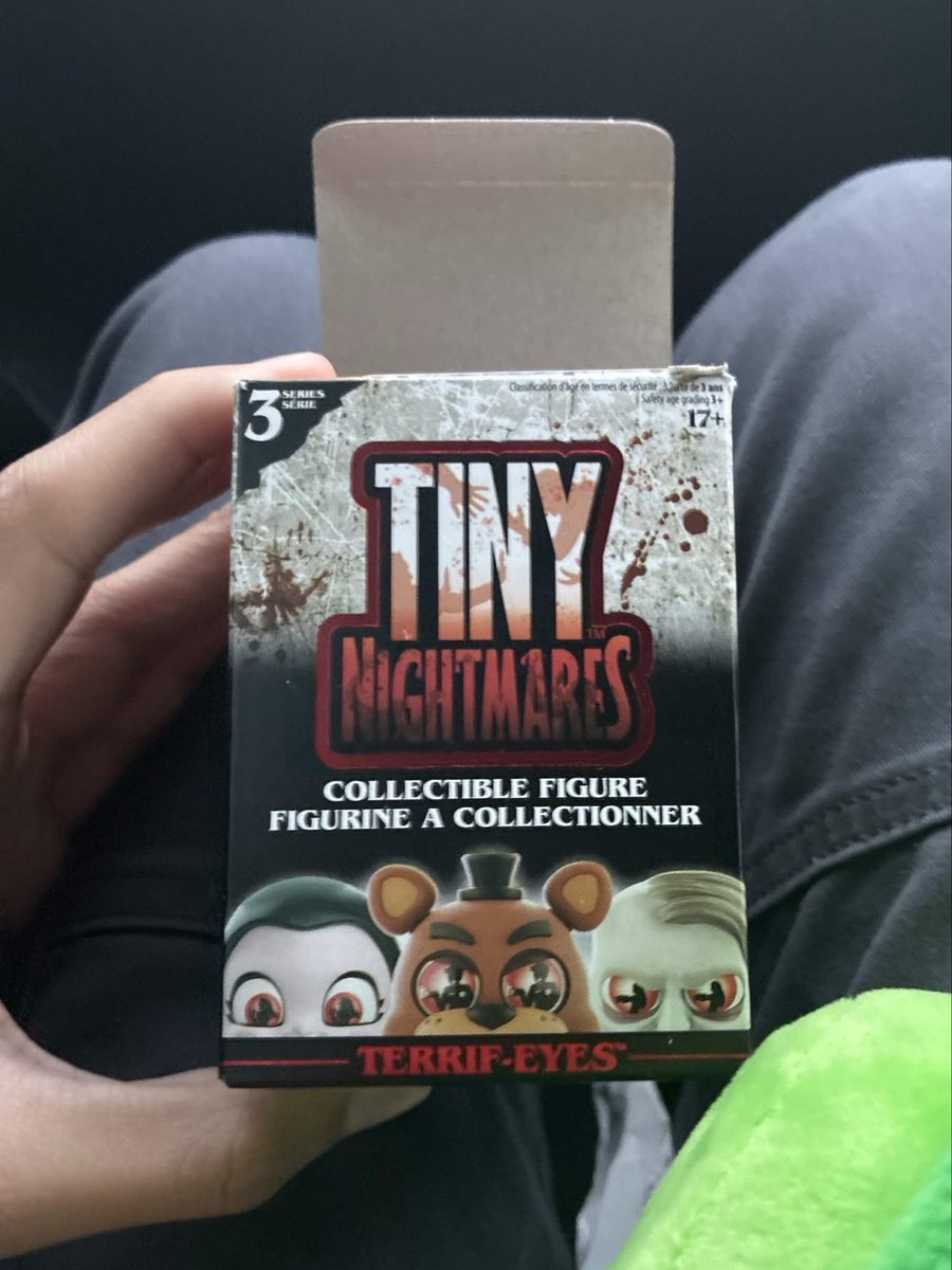 FNAFAlerts's tweet photo. New look at the Tiny Nightmares Blind Box Series 3, featuring Freddy Fazbear alongside other popular horror IPs!

Credit to @/Aussiepiegc.

Additionally, a cheat letter has been found on the product’s barcode that will tell you which character you’ll get!

Credit to u/King_badger11.