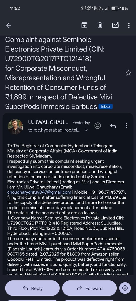 hazardous_Gamer's tweet photo. Hey @MiviSupport maybe You're ignoring but not more,

I have already shared with authorities for justice and @jagograhakjago  also helping with a lawyer.

And I Also Peoples to not go with this brand you'll regret like me.

Thanks @MiviSupport for Ignoring Emails &amp; Legal Notices. https://t.co/Wi6kFb90Yb