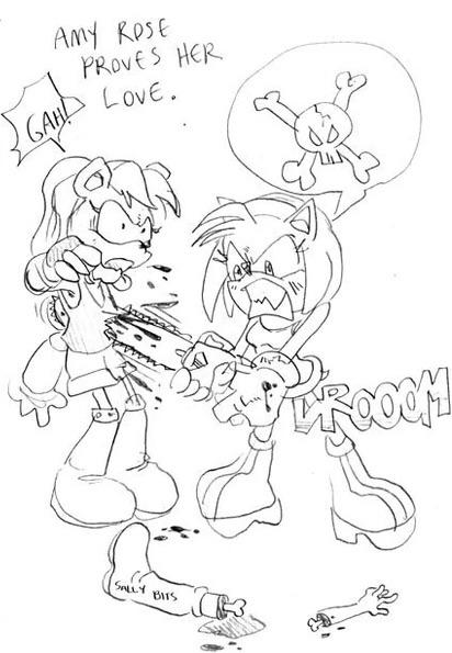 SWLUcommunity's tweet photo. Archie Sonic artist Jay Axer comes out as transgender because of... The Amazing Digital Circus. Congratulations..?

Here is their very normal artwork in which Amy violently kills Sally Acorn to prove she loves Sonic. How topical! https://t.co/lFvC3GNKLD