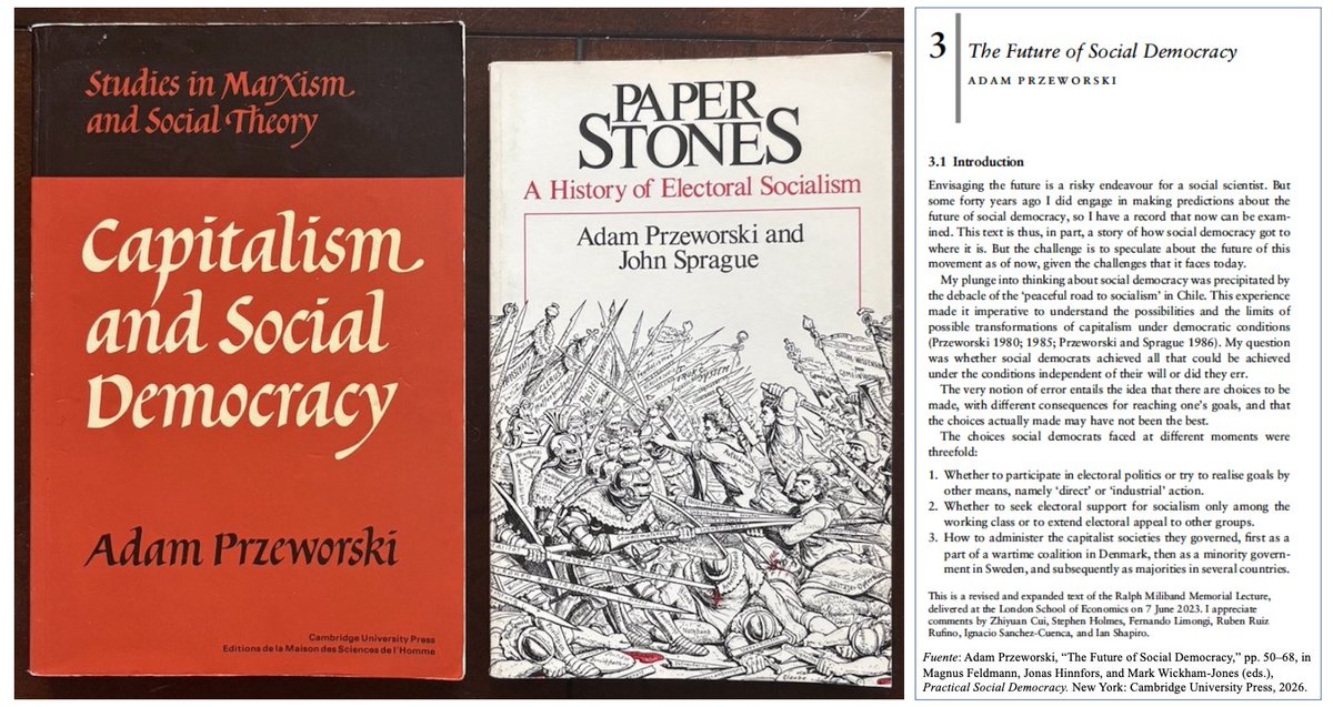GerardoMunck's tweet photo. Los dos libros de Przeworski sobre socialdemocracia que discute en un paper nuevo. 

Hay versión en español del primer libro, 𝘊𝘢𝘱𝘪𝘵𝘢𝘭𝘪𝘴𝘮𝘰 𝘺 𝘴𝘰𝘤𝘪𝘢𝘭𝘥𝘦𝘮𝘰𝘤𝘳𝘢𝘤𝘪𝘢.

Descarga del paper nuevo: https://t.co/8cnQtKmpY9 https://t.co/O0RhqI94uL