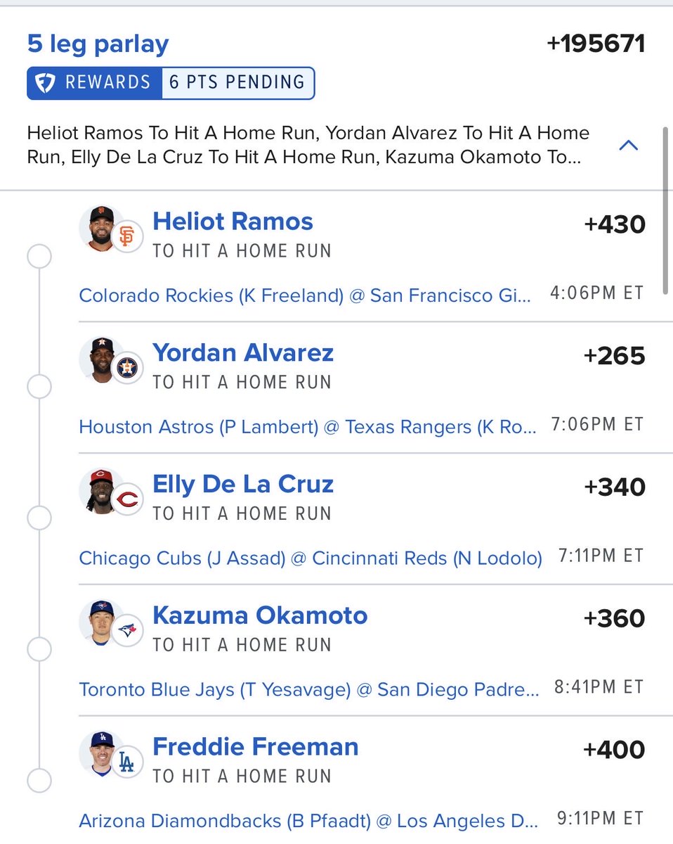 szhBrian's tweet photo. MLB HR LOTTO (+195671)

Ramos +440
Yordan +265
Elly +340
Okamoto +360
Freeman +400 https://t.co/wJBrxGQNXp