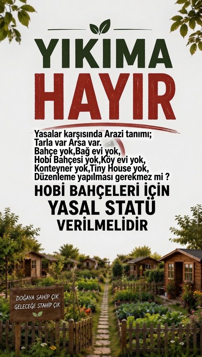 TrkerM's tweet photo. @dilektokatlolu3 @AltinozYeliz @Ebuhamza22 Tarım arazilerindeki bahçelerimize yasal statü verilmesi adaletin gereğidir. #8MilyonEveYapıKayıt https://t.co/mTAP0qeyqJ