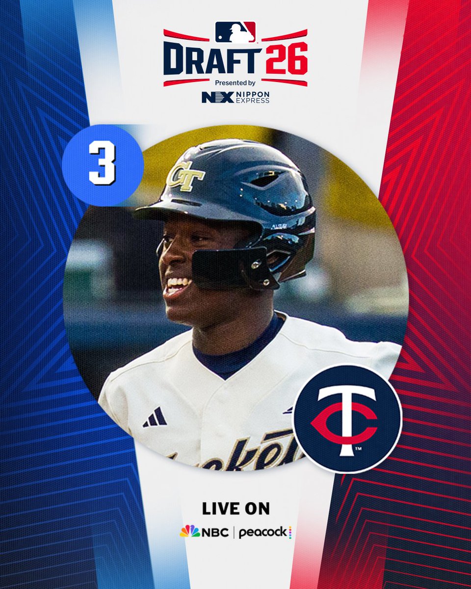MLBDraft's tweet photo. With the 3rd pick in the 2026 Draft, the @Twins select @GTBaseball catcher Vahn Lackey, No. 3 on the Top 250 Draft prospects list.

Follow live: https://t.co/XWNTXiKgPC https://t.co/J8JuLC1gFv
