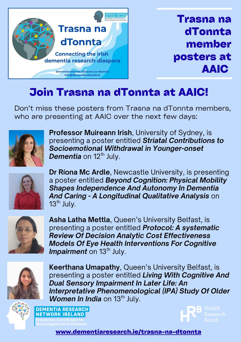 drnire's tweet photo. 👀Looking for posters to visit at #AAIC26?

🌊These Trasna na dTonnta members will present posters covering an array of fascinating topics on the 12th and 13th July - and there is more to follow! Watch this space! https://t.co/Gw1GLYVmB8