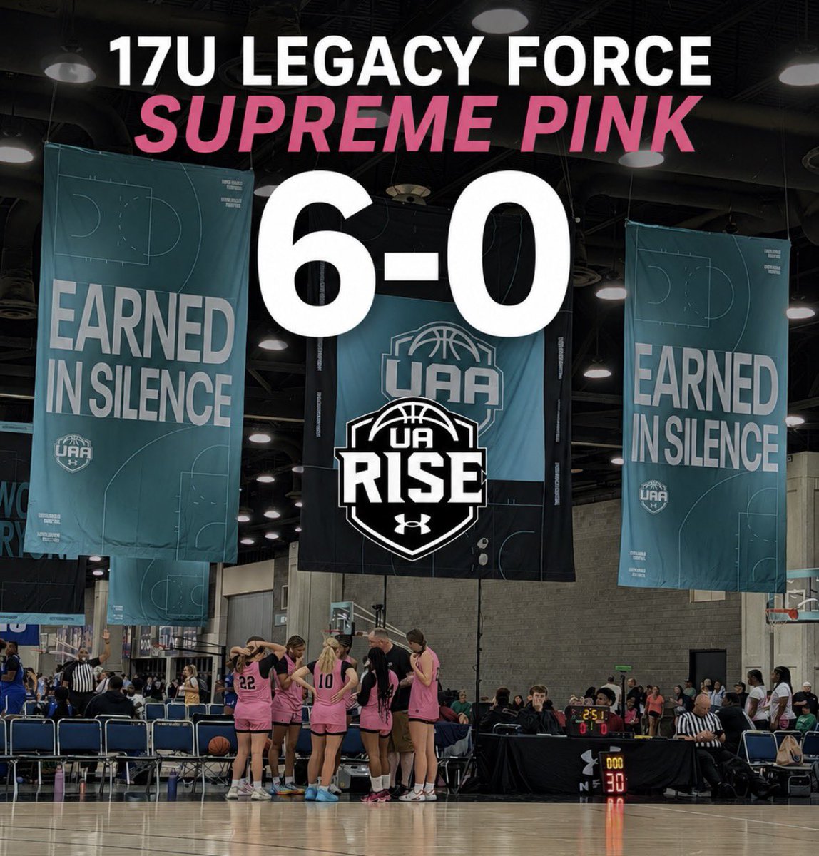LegacyCourts's tweet photo. 🚨 17U Legacy Force Supreme Pink is 6-0 on the UA Rise Circuit! 💪🏀

Next up: Comets, also 6-0. 

Undefeated vs. undefeated.

Compete hard, ladies! 

@coachbeckett 
@KPannell71
@LegacySupreme26
@jconline

#BuildYourLegacy #LegacyForce #UARise #GirlsBasketball #CollegeCoaches https://t.co/bz4bS0gp2Z