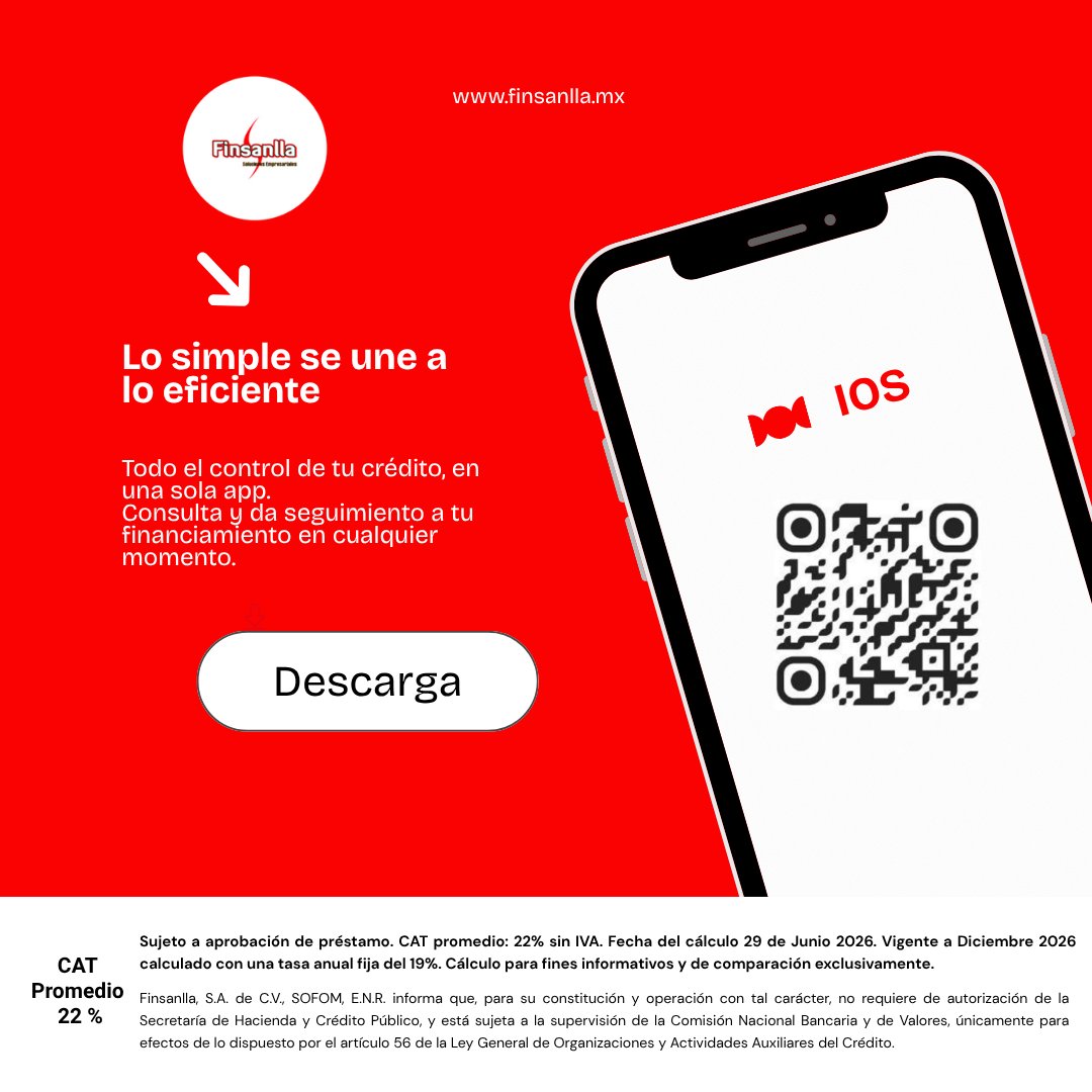 Finsanlla's tweet photo. Si ya eres cliente de Finsanlla, descarga nuestra app y administra tu crédito de forma rápida, segura y desde cualquier lugar.
Con nuestra aplicación podrás:
✅ Consultar la información de tu crédito.
✅ Dar seguimiento a tus movimientos.
✅ Tener acceso a tu información. https://t.co/Cq6U5xtTYy