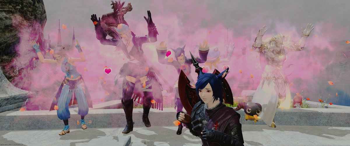 50_Over_MMO's tweet photo. バハの後は、メインのツクヨミへ。
せっかくのバハメンバーとなので、下限で挑んでみましたが、一度全滅しただけでクリア。
しかし、本当にアサヒは...
ムービーから戻ると、何やらピンクの舞を舞っている人達が(笑)
その後はトレハンへ。
ゴチになりました!
#FF14 #F14SS https://t.co/cy5MuYpK8N