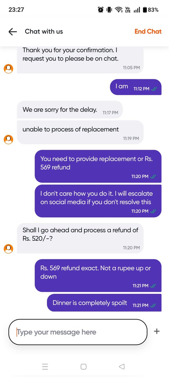 awsome_arnab's tweet photo. Hi @SwiggyCares @Swiggy ,
In the food delivery one biriyani matka broke. I asked for Rs. 569 refund or Replacement of the order. I need immediate resolution. https://t.co/29dC2HPo1q