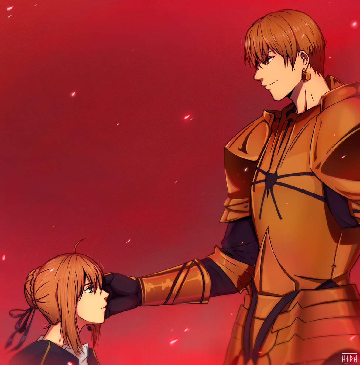 HidaBoland's tweet photo. I redrew Takeuchi's sketch, which I really like.

Gilgamesh &amp; Artoria https://t.co/boe3Jq029F