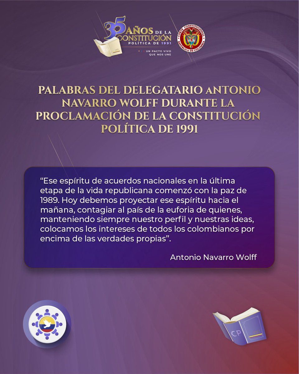 CConstitucional's tweet photo. Este año se cumplen 35 años de un hecho que marcó la historia del país: la conformación de la Asamblea Nacional Constituyente
Conoce algunos datos de interés de esta histórica conmemoración.
#Constitución35Años #DerechosFundamentales #AcciónDeTutela #Constitución1991 https://t.co/XYaZcH3cy0