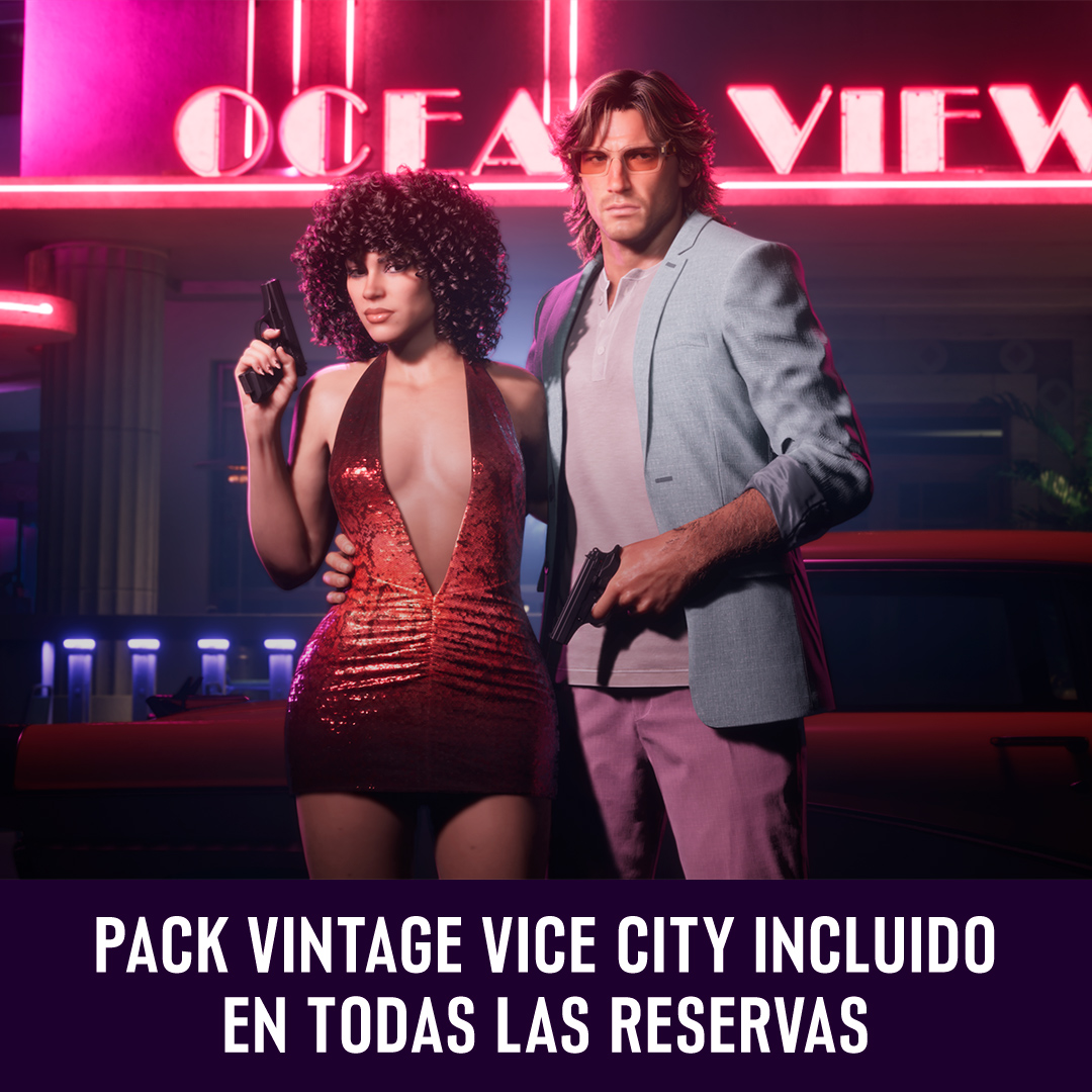 RockstarGames's tweet photo. Te damos la bienvenida a Leonida, el estado donde todo se vale. Aprovecha todo lo que este inmenso mundo tiene que ofrecer con Grand Theft Auto VI: Ultimate Edition, una colección exclusiva de vehículos premium, armas, equipo y acción por doquier. Resérvalo ya en PlayStation 5.
