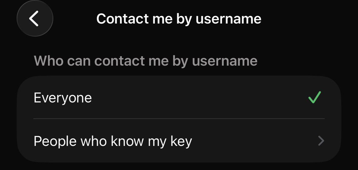 g1patil's tweet photo. @imJenal Click on username in account setting. There you should see Contact anyone vs people with key . You can generate new each time etc. https://t.co/bamJW4IiyX