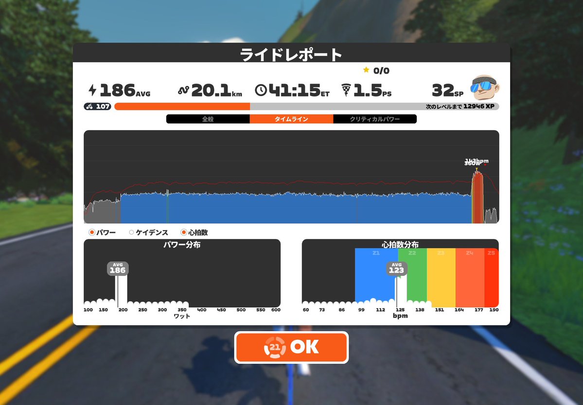 hage4500's tweet photo. 月曜のzwift！

GPTに色々聞いて確認して、メニューを少し変えた！

月曜はL2を60分！

XPもらえるコースを淡々と走り終了！

60分行かなかったけど、、まぁ〜良しと言うことで！😊 https://t.co/OR3loKDjJ4