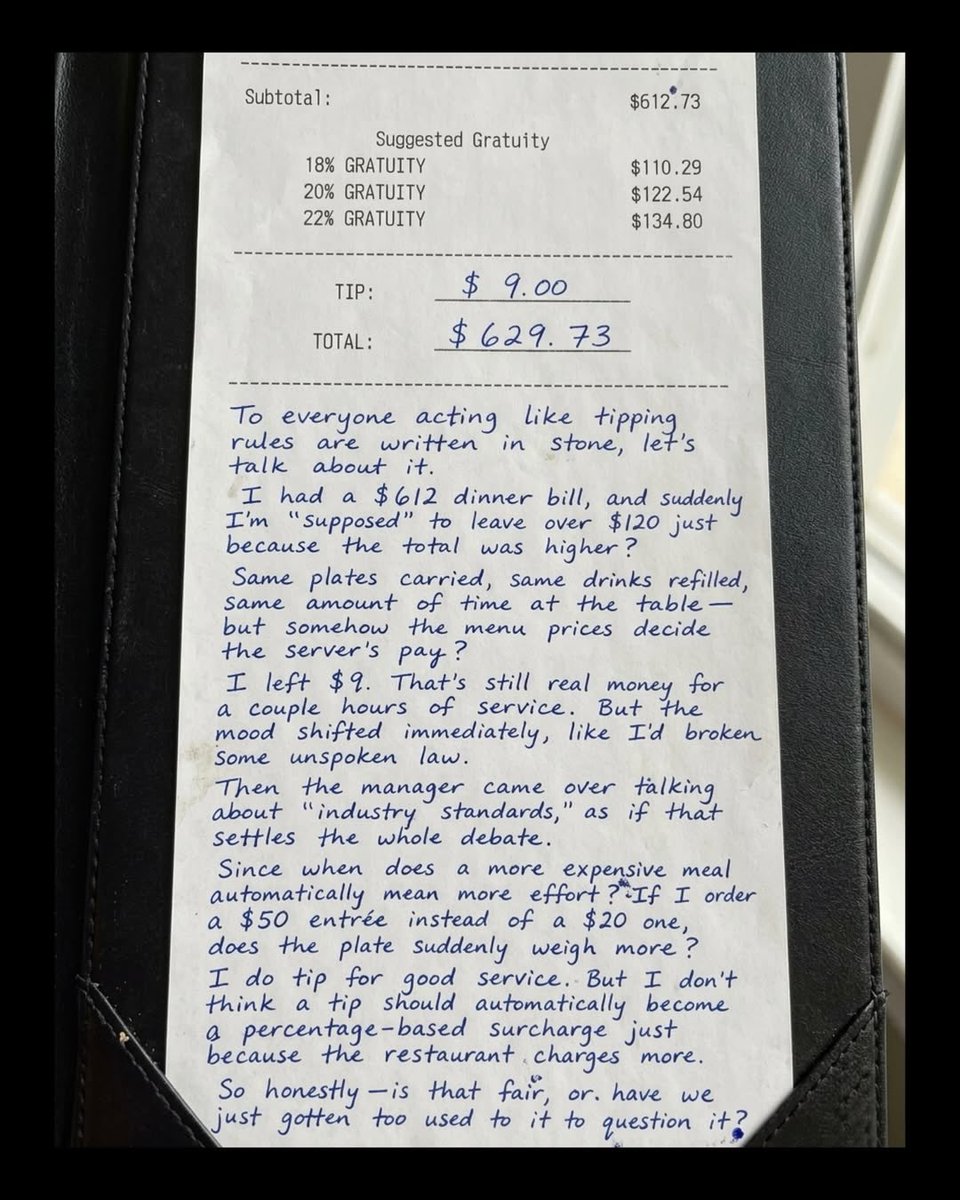 awkwardgoogle's tweet photo. Customer leaves a note after tipping 9$ on a $600 restaurant bill https://t.co/BQgxSPvl9f
