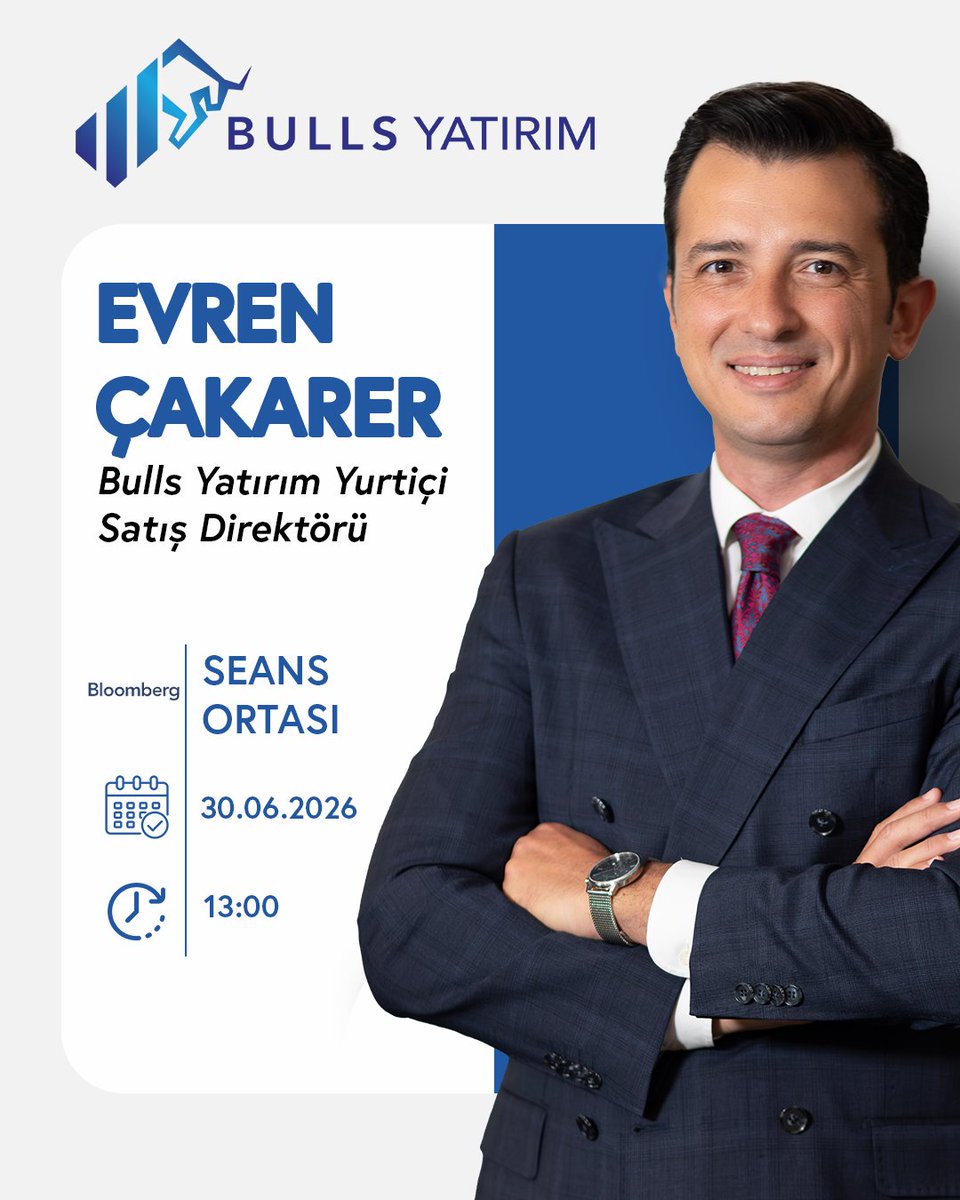 BullsYatirim's tweet photo. 📺 Bulls Yatırım Yurtiçi Satış Direktörü Evren Çakarer, bugün saat 13.00’da Bloomberg’te “Seans Ortası” canlı yayın programında piyasalara dair son gelişmeleri değerlendirecek.

📊Piyasalara dair en güncel yorumlar için takipte kalın! https://t.co/GG7FMfteT4