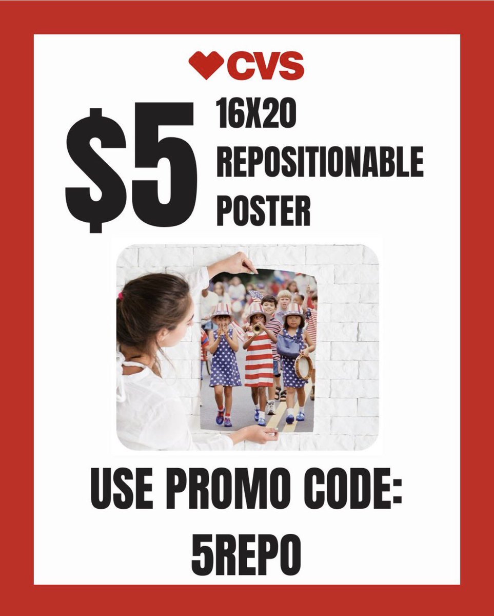 BrickSeek's tweet photo. Right now you can score a 16x20 repositionable  poster for just $5 at CVS. Use promo code 5REPO at checkout. Ends July 11,2026. https://t.co/UhGUdjU4u2