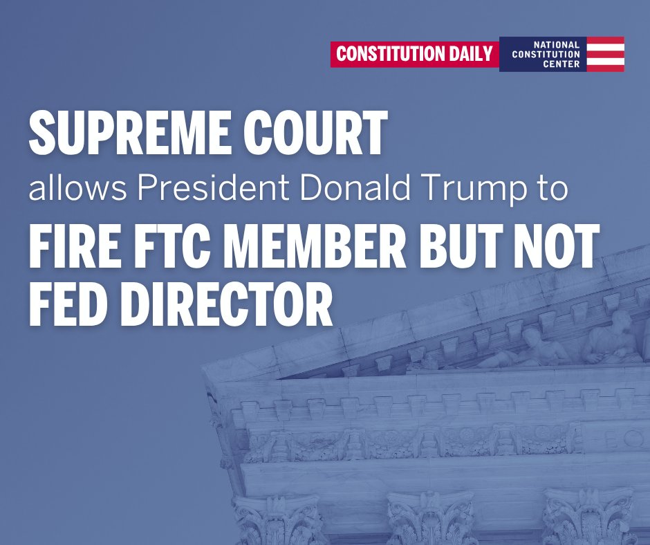 ConstitutionCtr's tweet photo. In two separate decisions, a divided #SCOTUS considered the president’s power to remove executive officials.

Read #ConstitutionDaily for more on these two rulings: https://t.co/bqzbhdQcsh https://t.co/opL58fCHVo