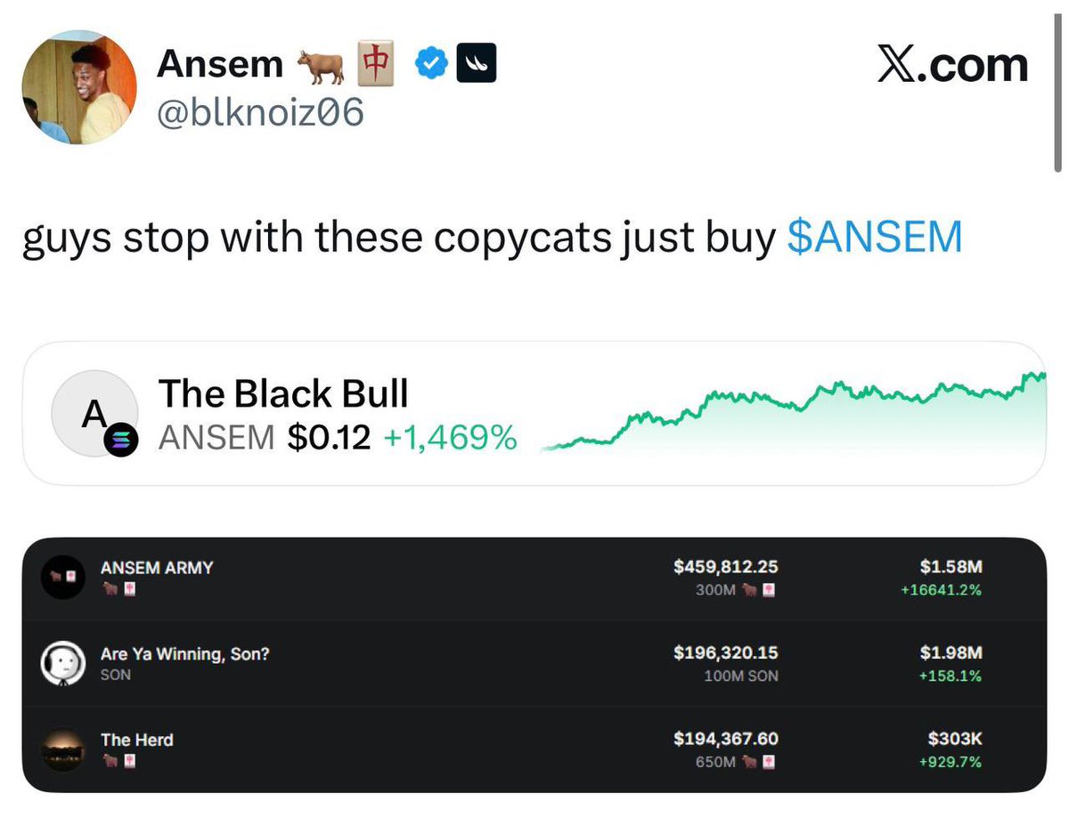 SwishPng's tweet photo. Ansem @blknoiz06 shares a list of memes and all I recognize is: "Are Ya Winning, Son?" 

solana:ACpzkGJV3DDU8HXy8yjab7RL9qNmDGym2GwLkzNppump is sitting in front of a lot of eyes right now and a lot of people will recognize this meme as well. 

Holder count going up, accumulation has begun. Looks like entry to me 👍 

And yes I'm cooking, Son.