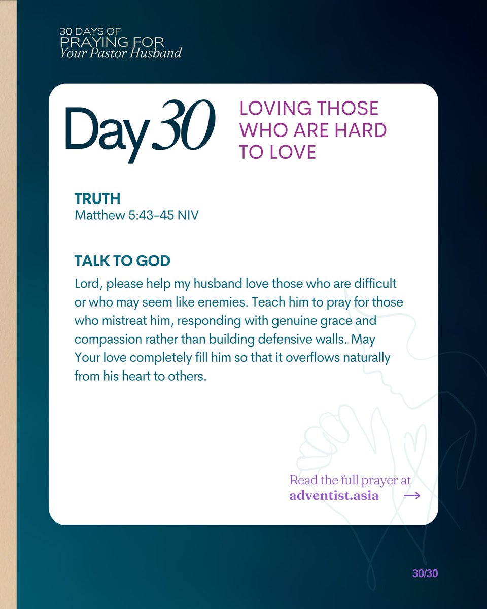 adventistasia's tweet photo. Ministry means interacting with difficult people, and sometimes even dealing with critics.

Today, on our final day, we pray that our husbands respond with a radical, boundary-breaking love that can only come from Christ.🙏 https://t.co/060vJilyLg