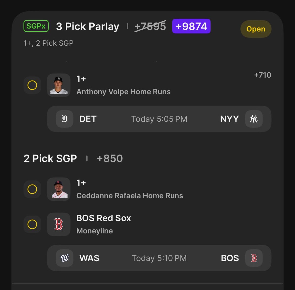 Fearson111's tweet photo. Gross home run parlay b/c odds are trash off the good weather - donation link in replies https://t.co/IQmW3fiF3z