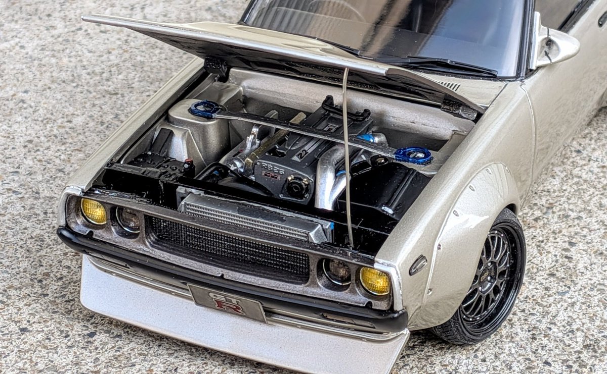 macha_zc33s's tweet photo. #今月作ったプラモ晒そうぜ
今月の完成品はハセガワのケンメリGT-R レーシングカスタムだけでした😌
焦らず、のんびり、マイペースで楽しみたいですね😊  #カーモデル  #プラモデル  #ハセガワ https://t.co/33BCRtKarW