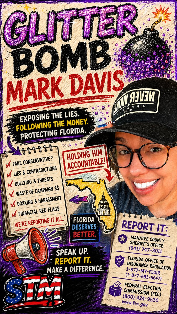 Saltytattoomom's tweet photo. 🚨 Glitter Bomb Mark Davis Has Some Explaining To Do. 👀
#MarkDavis #Florida https://t.co/s4SqenCBAA
