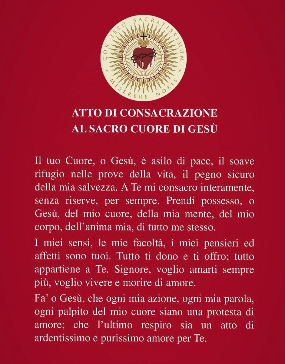 SiateSanti's tweet photo. ♱
❤️‍🔥

Con la fine del mese di giugno, consacriamoci al Sacratissimo Cuore di Gesù Cristo.

«Le anime che confidano in Te saranno da Te ricompensate!

O Dolce e Sacro Cuore di Gesù, io confido in Te!» https://t.co/Xy98jrnYAi