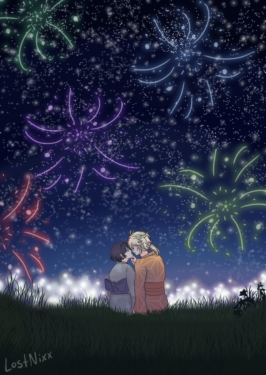 LostNixx's tweet photo. Day 2: Fireworks 🎆

As the bright hues reflect in their eyes.. they find themselves unable to look away.

#kazuscarasummer2026 #kazuscara https://t.co/5ZA0FcRp9Q