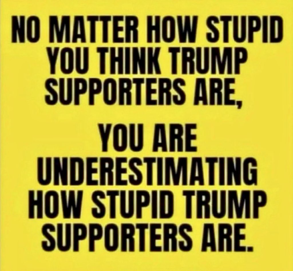 drdave1999's tweet photo. Sometimes I listen to Trump and I think, “It simply isn’t possible. No one can actually be that stupid.”

Then, I think about how 77M imbeciles believe the drivel spewing forth from this thoroughly-demented moron, and I realize that there’s no hope for America. https://t.co/D7ptFBBOio