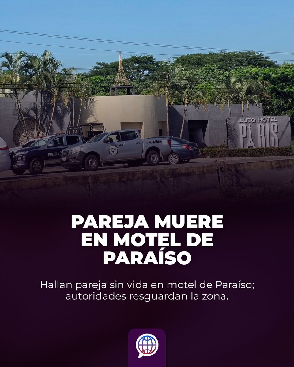 SintextoMX's tweet photo. Una pareja fue encontrada sin vida en el Motel “París”, en #Paraíso, Tabasco; Presuntamente sufrieron intoxicación por monóxido de carbono. En el lugar ya trabajan SEMEFO y la policía municipal para esclarecer los hechos.
#Tabasco #sintexto #noticias https://t.co/J7Zv6iWJn9