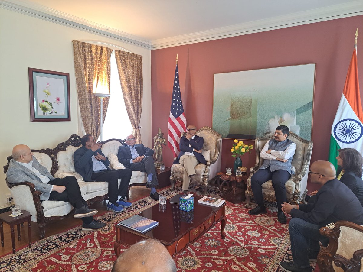 CGISFO's tweet photo. Consul General @srikar_koppula hosted an Executive Roundtable at India House, San Francisco, on June 26, with Rajesh Nambiar @RNamb, president, @Nasscom, and senior technology leaders. The discussion focused on the evolving India-US technology partnership, with particular emphasis on AI, deep-tech innovation, digital transformation, and the priorities shaping the next phase of collaboration.

The roundtable brought together Saurabh Tandon, president-elect, TiE Silicon Valley @tiesv; Arun Kumar @arunmku, managing partner, @CelestaCapital; Ram Reddy, co-founder & CEO, Evolve Silicon Valley Foundation @EvolveSVF; Muddu Sudhakar @smuddu, SVP & GM, @salesforce; Chandu Thota @ChanduThota, VP, @google (Gemini); and Anita Manwani, board member, TiE Silicon Valley @tiesv. The exchange reflected the depth of Indian American leadership across the Bay Area's innovation ecosystem and the growing momentum behind the India-US technology partnership.

@MEAIndia @IndianEmbassyUS @diaspora_india