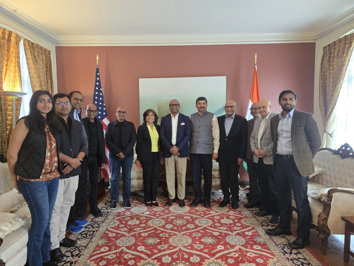 CGISFO's tweet photo. Consul General @srikar_koppula hosted an Executive Roundtable at India House, San Francisco, on June 26, with Rajesh Nambiar @RNamb, president, @Nasscom, and senior technology leaders. The discussion focused on the evolving India-US technology partnership, with particular emphasis on AI, deep-tech innovation, digital transformation, and the priorities shaping the next phase of collaboration.

The roundtable brought together Saurabh Tandon, president-elect, TiE Silicon Valley @tiesv; Arun Kumar @arunmku, managing partner, @CelestaCapital; Ram Reddy, co-founder & CEO, Evolve Silicon Valley Foundation @EvolveSVF; Muddu Sudhakar @smuddu, SVP & GM, @salesforce; Chandu Thota @ChanduThota, VP, @google (Gemini); and Anita Manwani, board member, TiE Silicon Valley @tiesv. The exchange reflected the depth of Indian American leadership across the Bay Area's innovation ecosystem and the growing momentum behind the India-US technology partnership.

@MEAIndia @IndianEmbassyUS @diaspora_india