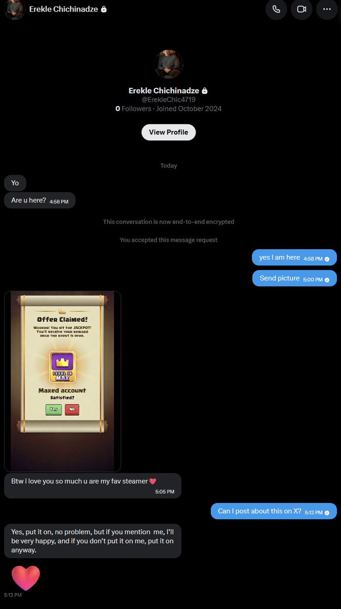 JuicyCR_'s tweet photo. YOOO 2 OF MY VIEWERS GOT A JACKPOT! One of which was a MAXED ACCOUNT! 

Shoutout to SEEK and @ErekleChic4719 https://t.co/4hRe1wTpje