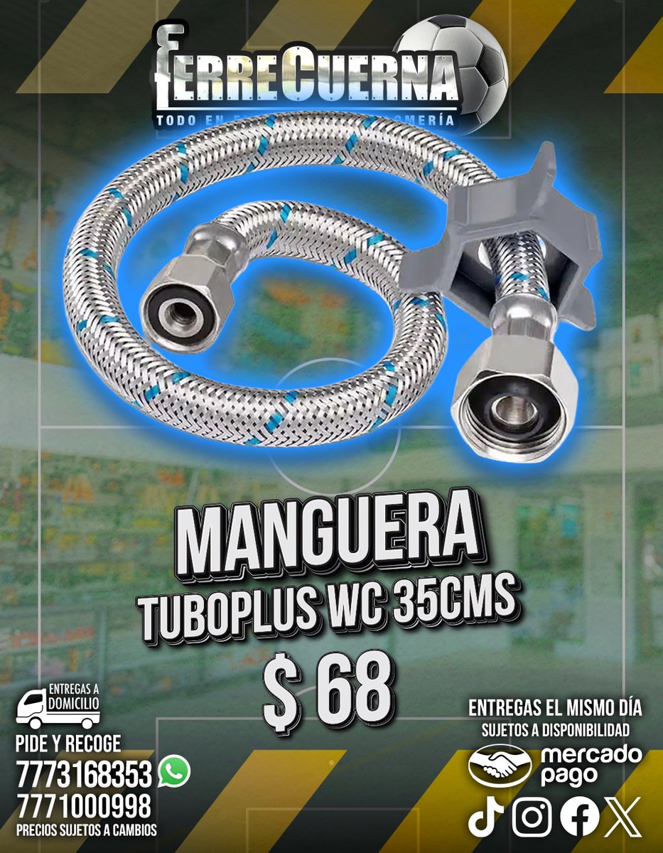 FerreCuerna's tweet photo. Manguera tuboplus WC 35mm $68
𝗪𝗵𝗮𝘁𝘀𝗔𝗽𝗽: https://t.co/tdDHFBwWJM
7771000998
SuperPrecios #Cuernavaca
Todo en #Plomería🚰 #Electricidad💡#Herramienta 🛠 #Construcción
Entregas el mismo día.
#Junio⛅️
Ven y seguro encuentras lo que buscas
#FelizLunes 
#VamosMexico ⚽️💪🏼🇲🇽 https://t.co/XCjDolv6HB