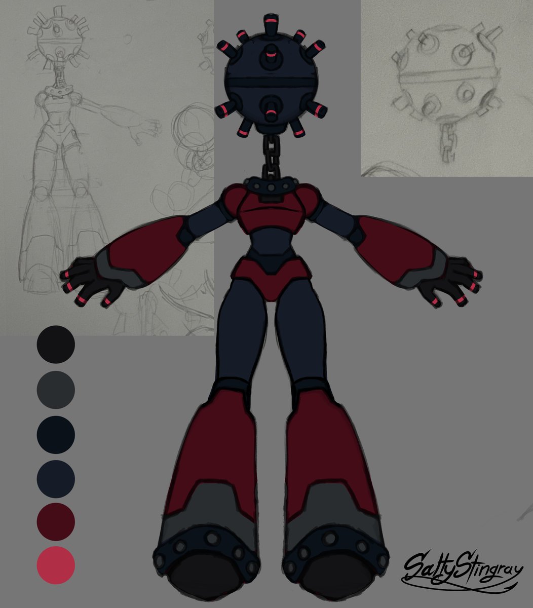 StingraySalty's tweet photo. Ive been wanting to make this oc for months and her sheets are finally finished! Meet DiveBomb, a deep sea robot. She can patrol along seafloors with weighted boots and sink submarines with controlled explosives :) https://t.co/Et8koXOmsY