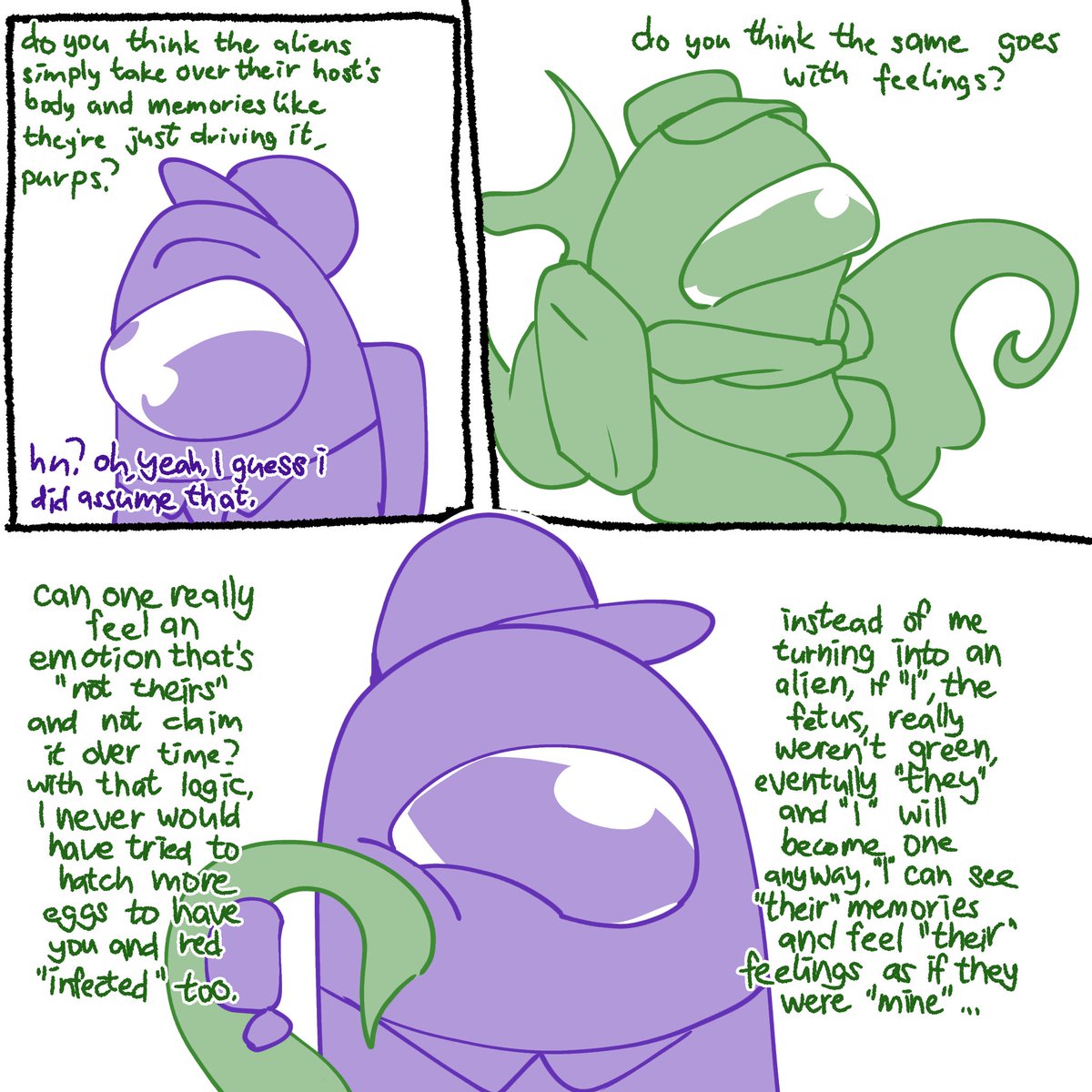 Floyohou2's tweet photo. AMONGUSSHOW SPOILERS

"What were you?" -(1/2)

im doodling more abt tht "green lives" au of mine. quick n easy :3
#amongusshow #amongus https://t.co/yf1ZuO5Pnm