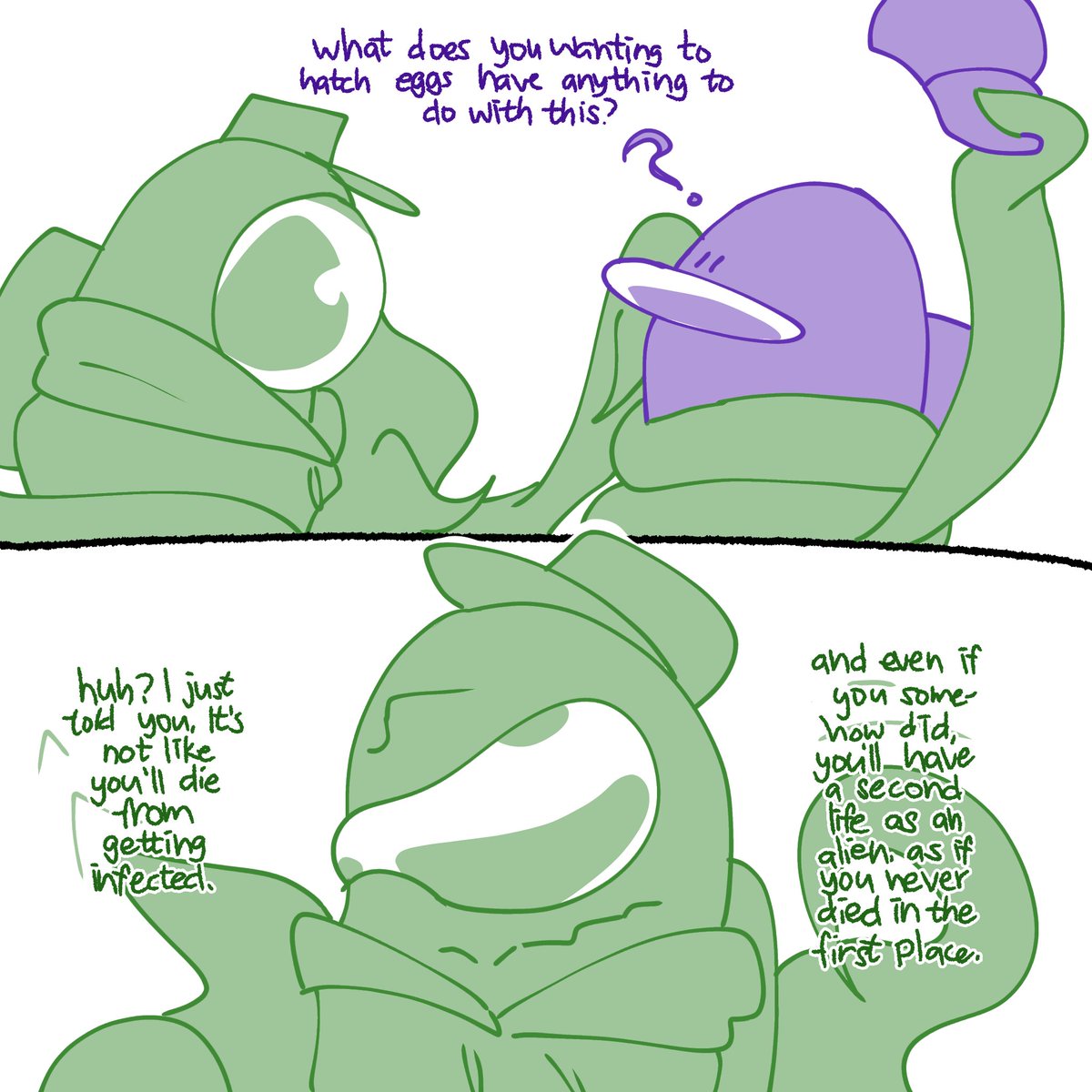 Floyohou2's tweet photo. AMONGUSSHOW SPOILERS

"What were you?" -(1/2)

im doodling more abt tht "green lives" au of mine. quick n easy :3
#amongusshow #amongus https://t.co/yf1ZuO5Pnm