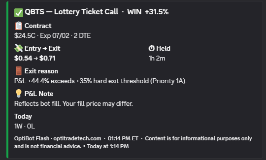 OptitradeTechAI's tweet photo. Today's winners from OptiBot Options trading $IBM $SPCX $QBTS $SOFI 
Join our discord/telegram and try it out for a 7-day free trial https://t.co/rTNXYZJSFA https://t.co/wfe5pHA8Z7